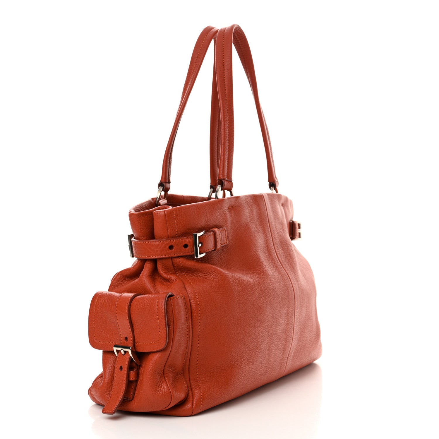 Prada Vitello Daino Buckle Shoulder Bag Mandarin 3 of 13