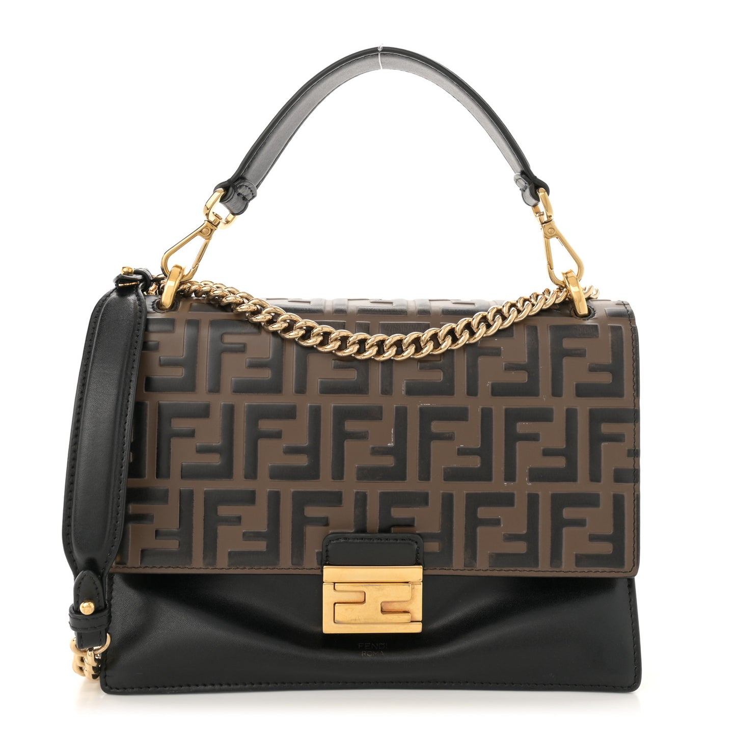 Vitello Liberty Bi-Color FF 1974 Embossed Chain Strap Kan U Shoulder Bag Black Maya