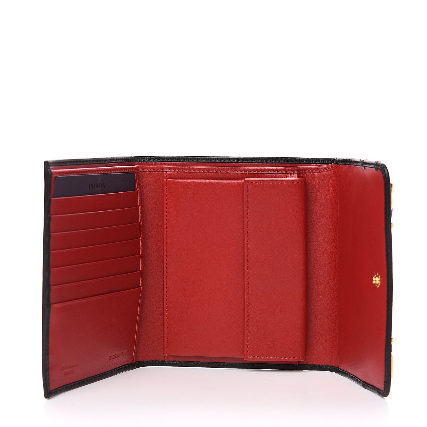 Soft Calfskin Strip Tri-Fold Compact Wallet Black