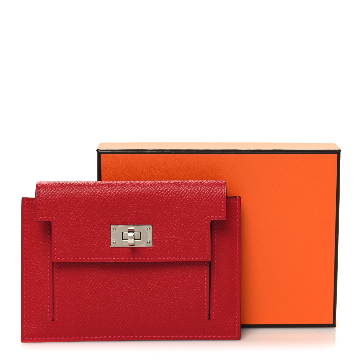 Epsom Kelly Pocket Compact Wallet Rouge Casaque