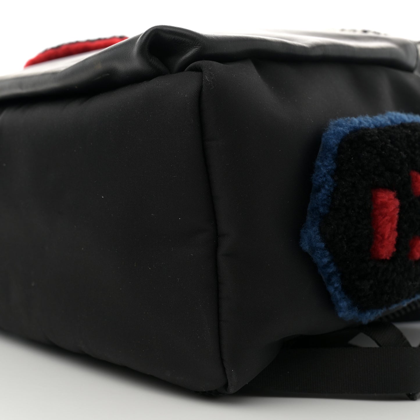 Nylon Calfskin Shearling Emoticon Backpack Black