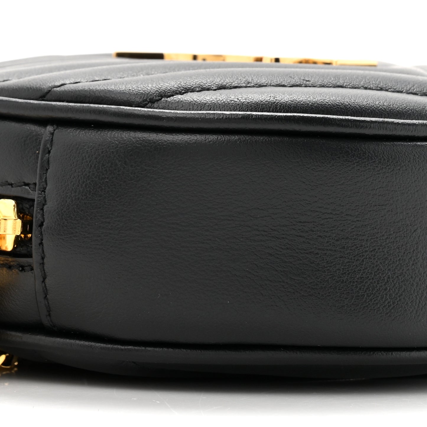 Calfskin Matelasse Chevron Quilted Baby Round Vinyle Belt Bag Black