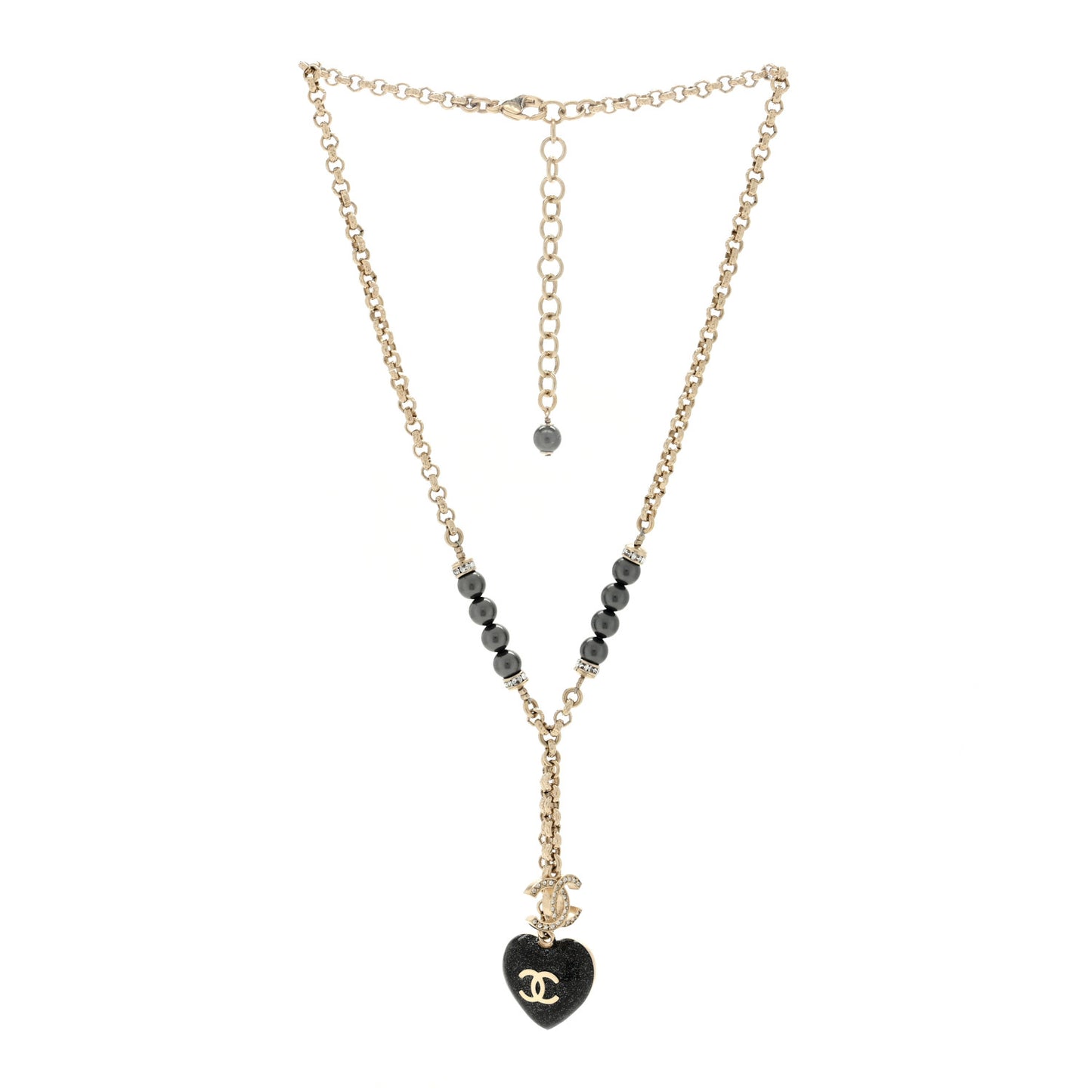 Resin Crystal Bead CC Heart Necklace Black Gold
