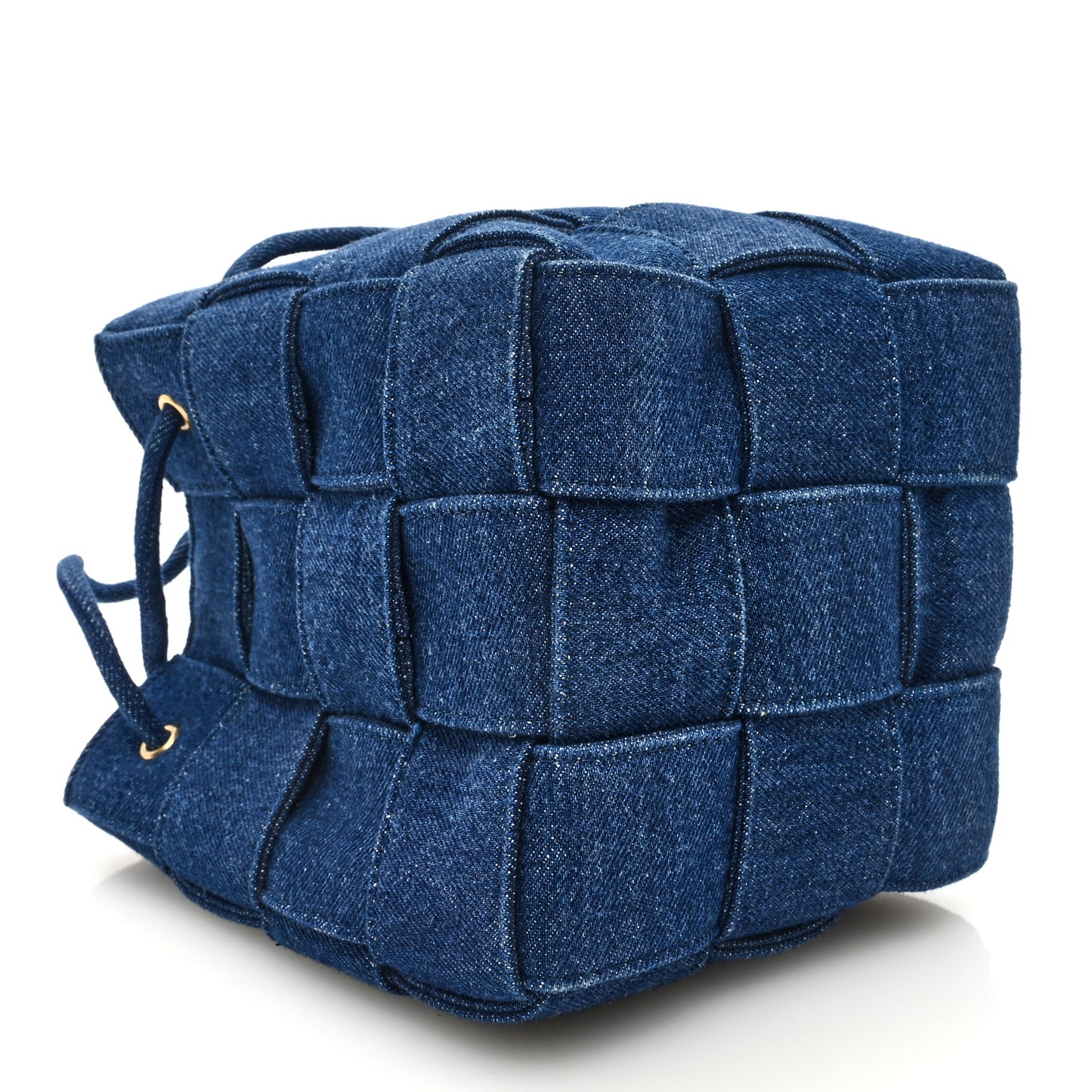 Denim Maxi Intrecciato Small Cassette Crossbody Bucket Bag Indigo