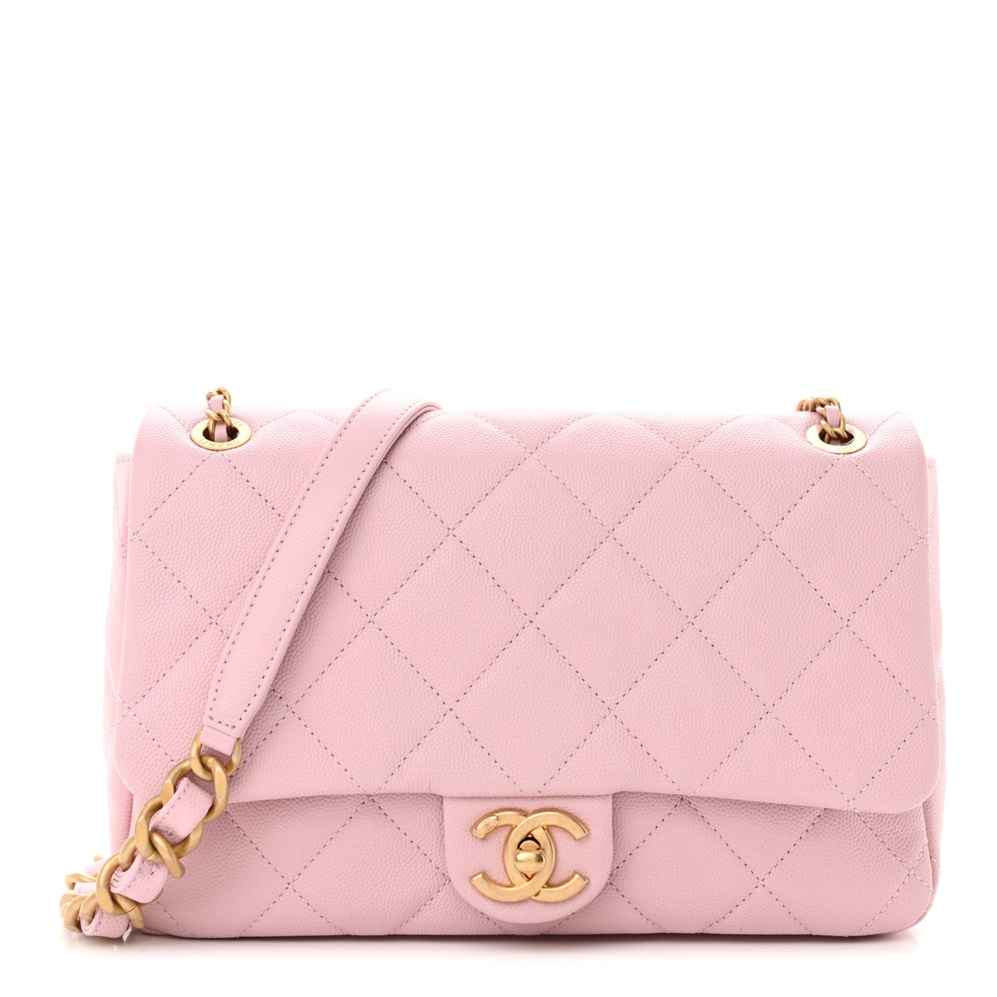 Caviar Quilted Chain Flap Light Pink