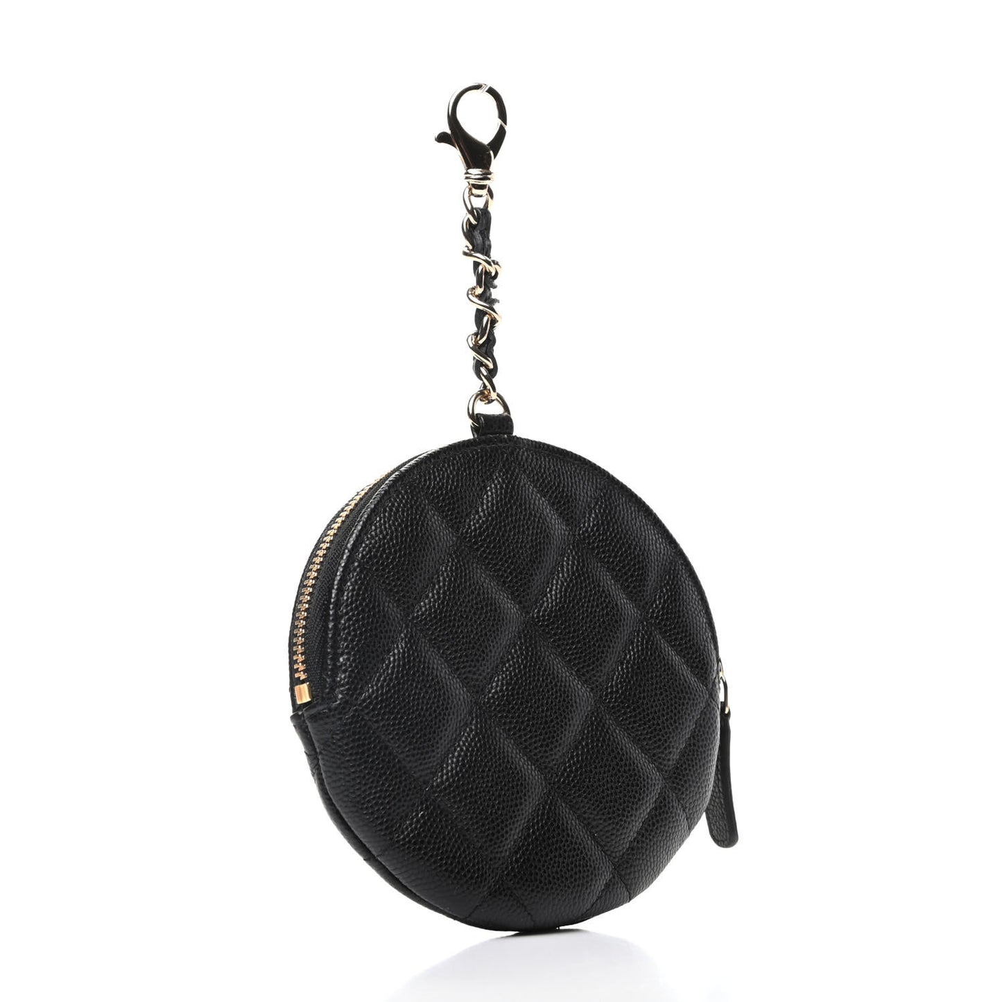 Caviar Quilted Round Clip On Coin Purse Black