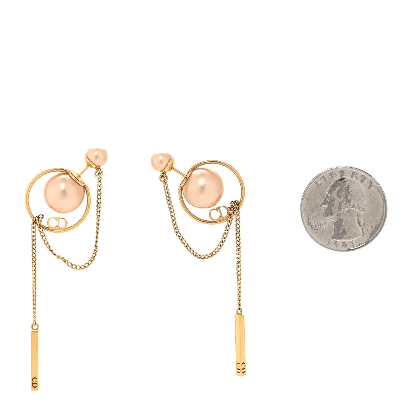 Pearl Tribales Dangle Chain Earrings Pink Gold