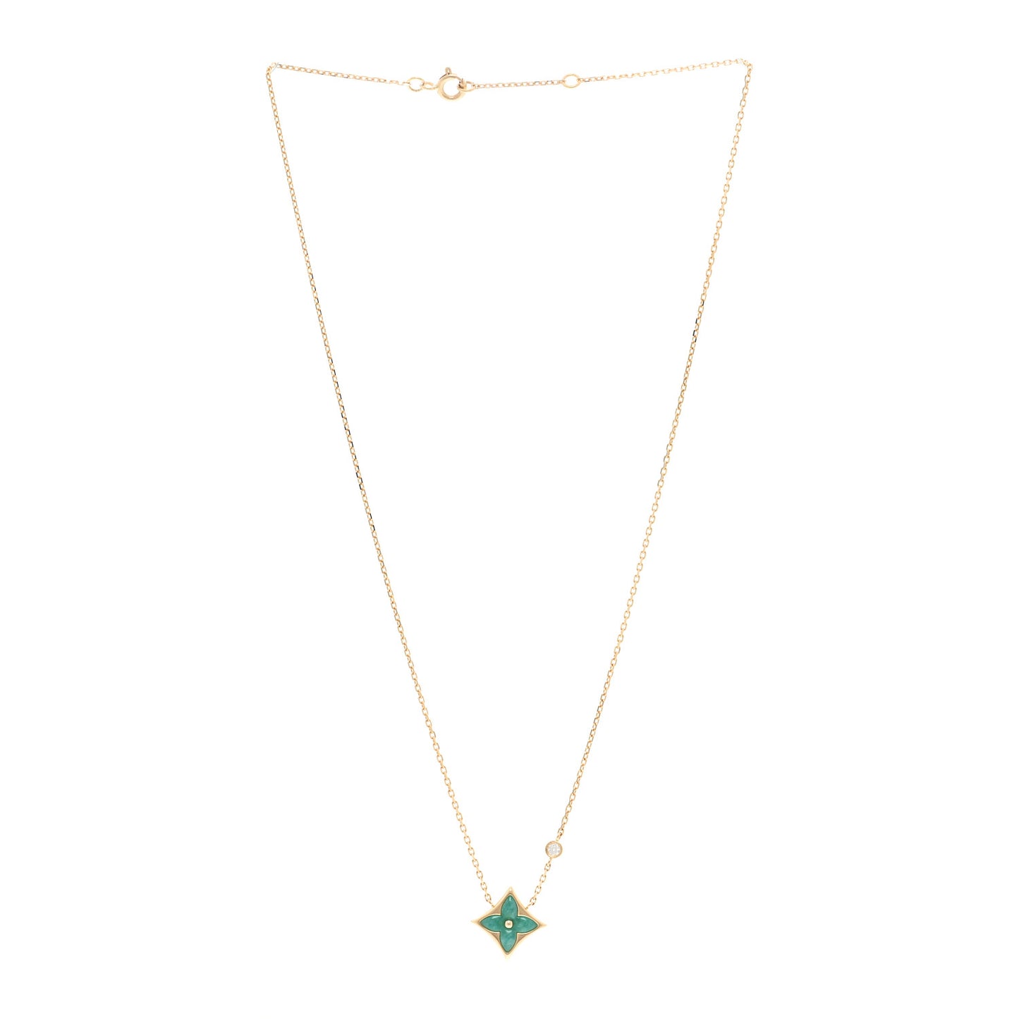 18K Yellow Gold Diamond Amazonite Color Blossom BB Star Pendant Necklace