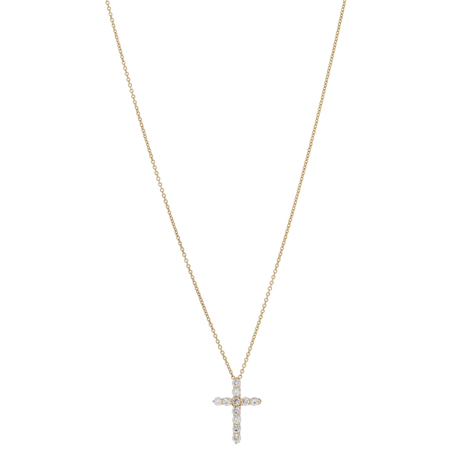 Tiffany 18K Yellow Gold Diamond Small Cross Pendant Necklace
