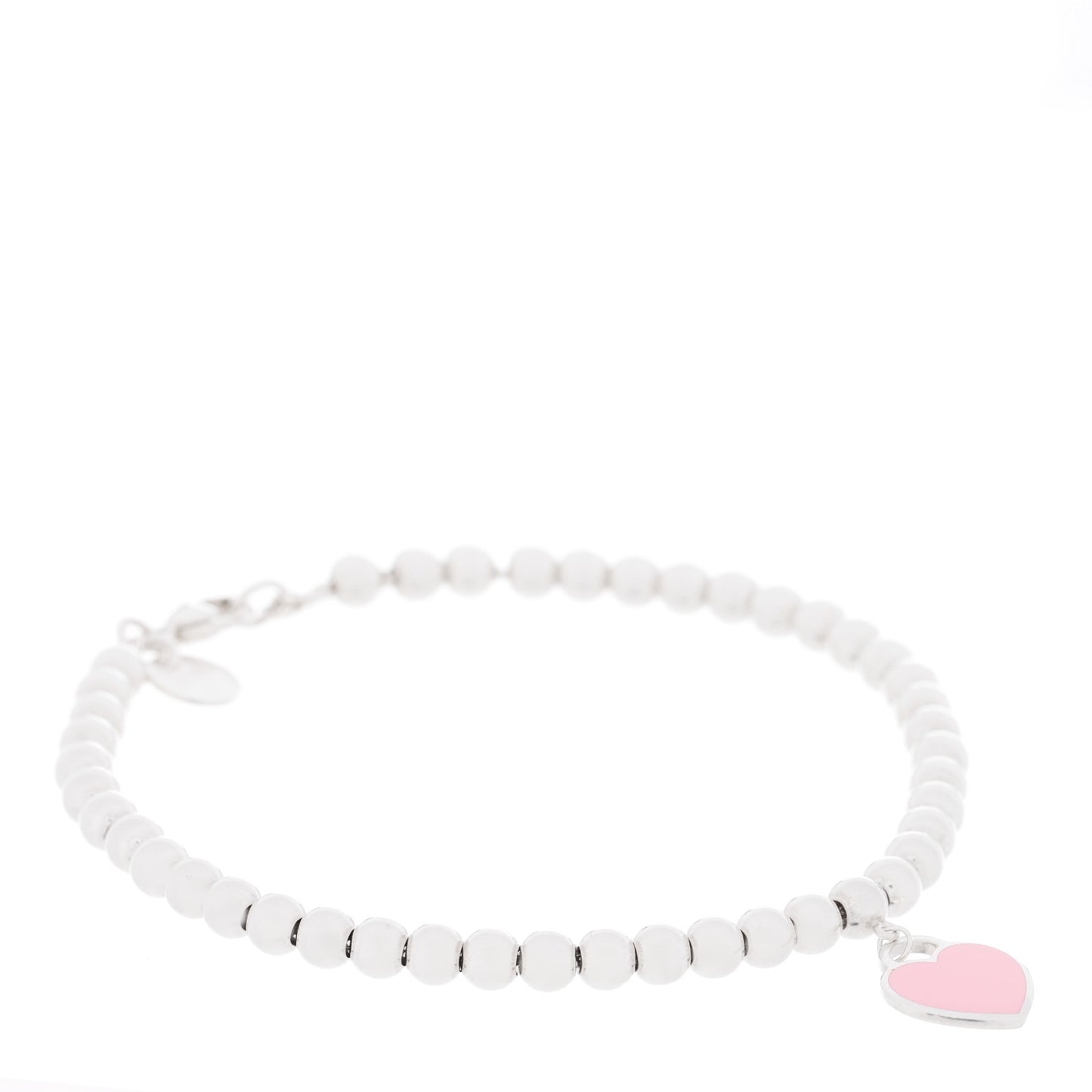 Sterling Silver Enamel 4mm Return To Tiffany Heart Tag Bead Bracelet Pink