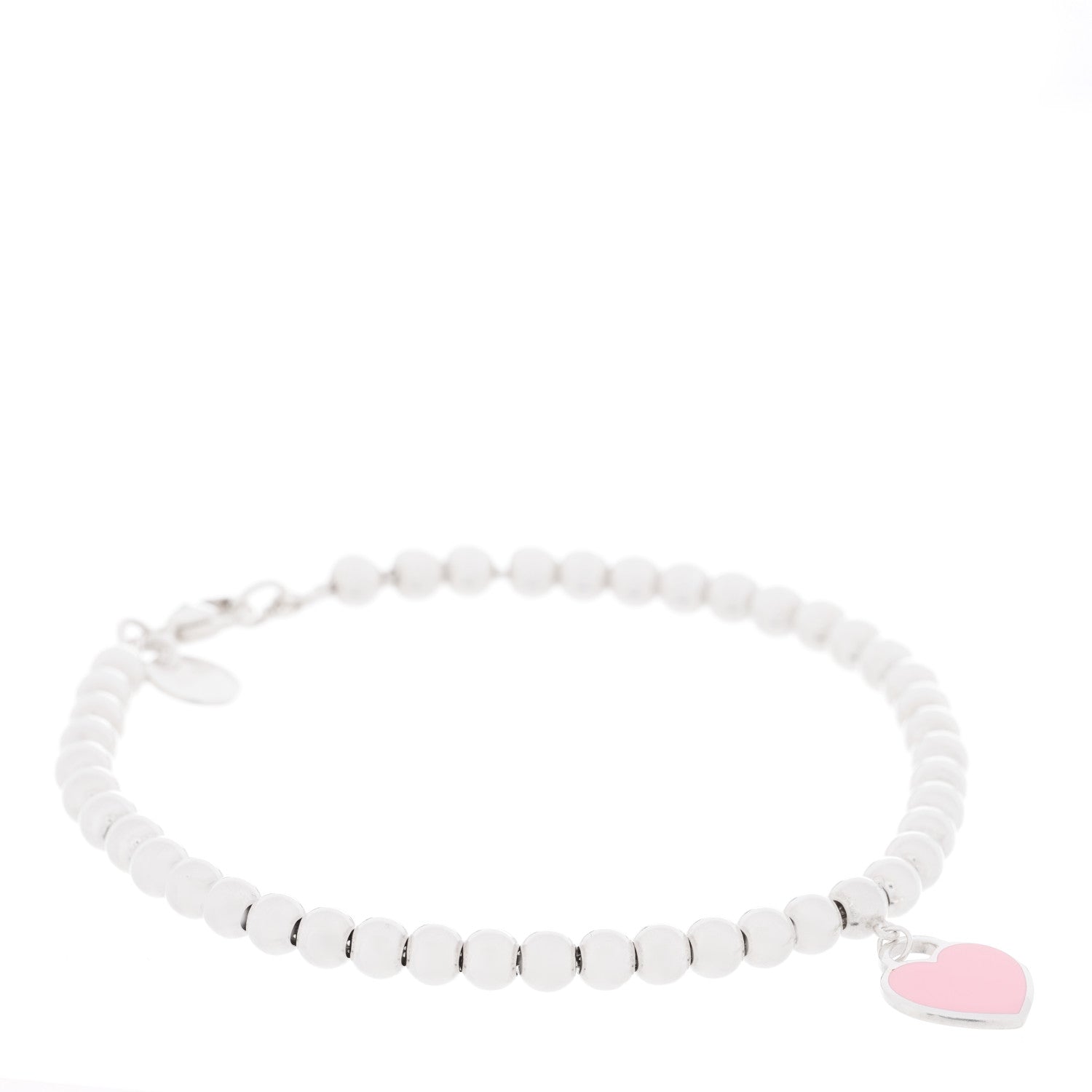 Tiffany Sterling Silver Enamel 4mm Return To Tiffany Heart Tag Bead Bracelet Pink 1 of 3