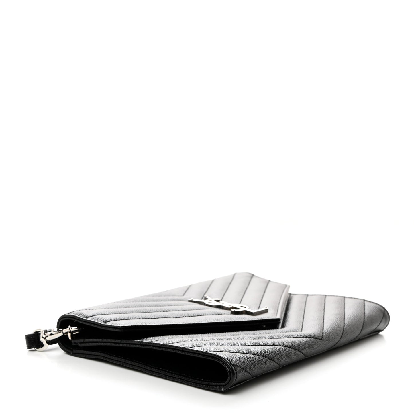 Grain De Poudre Matelasse Chevron Monogram Envelope Clutch Black