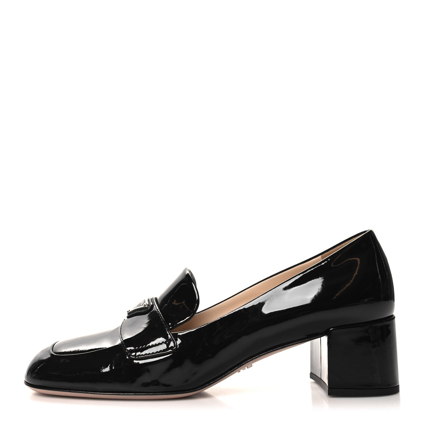 Patent Metal Triangle Logo 85mm Loafers 38.5 Black