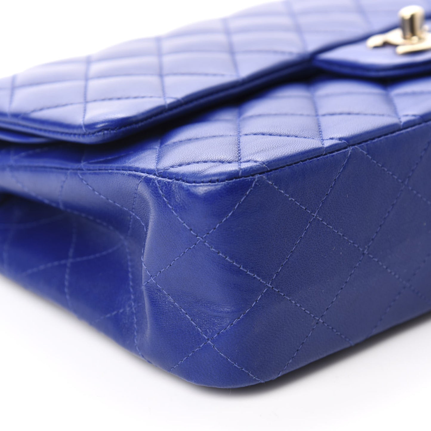 Lambskin Quilted Medium Double Flap Blue