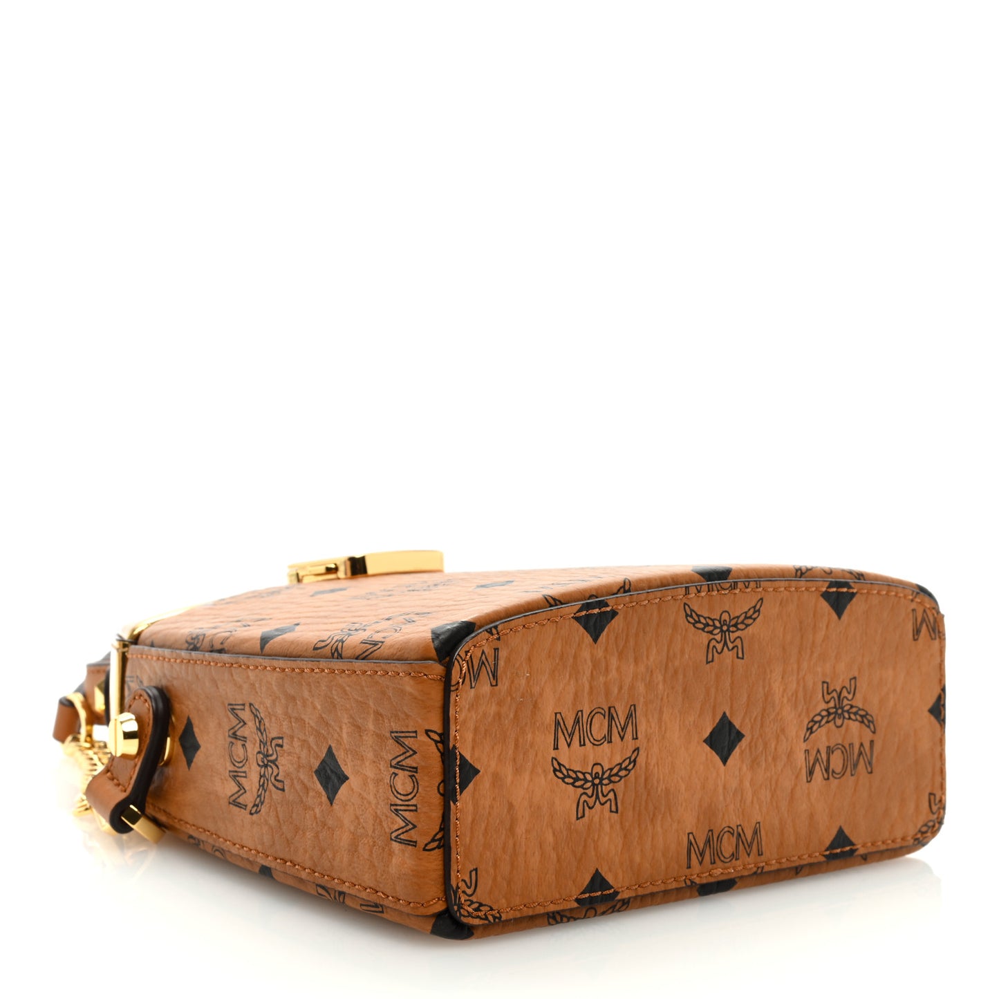 Metallic Calfskin Visetos Stark Pushlock Clutch Cognac