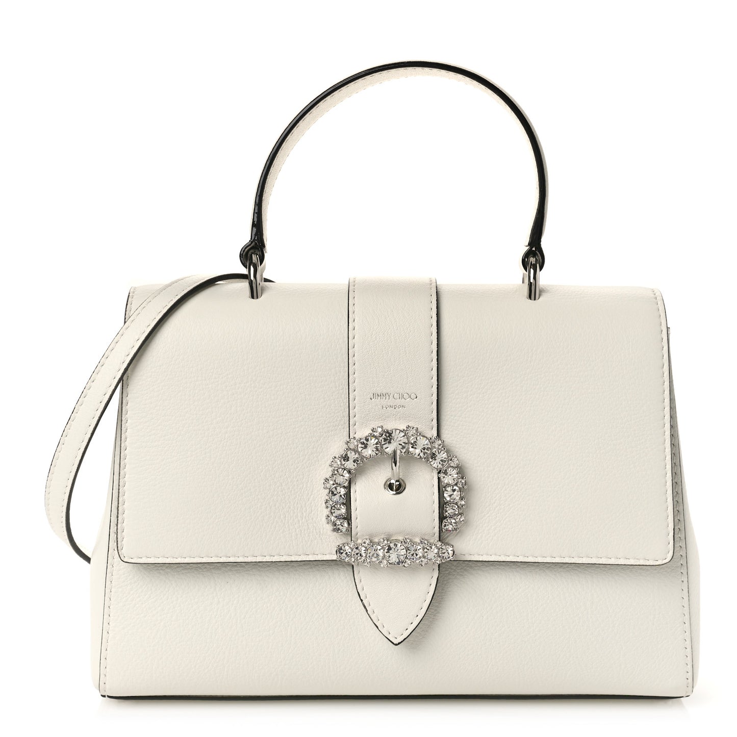 Calfskin Crystal Medium Cheri Top Handle Bag Milk