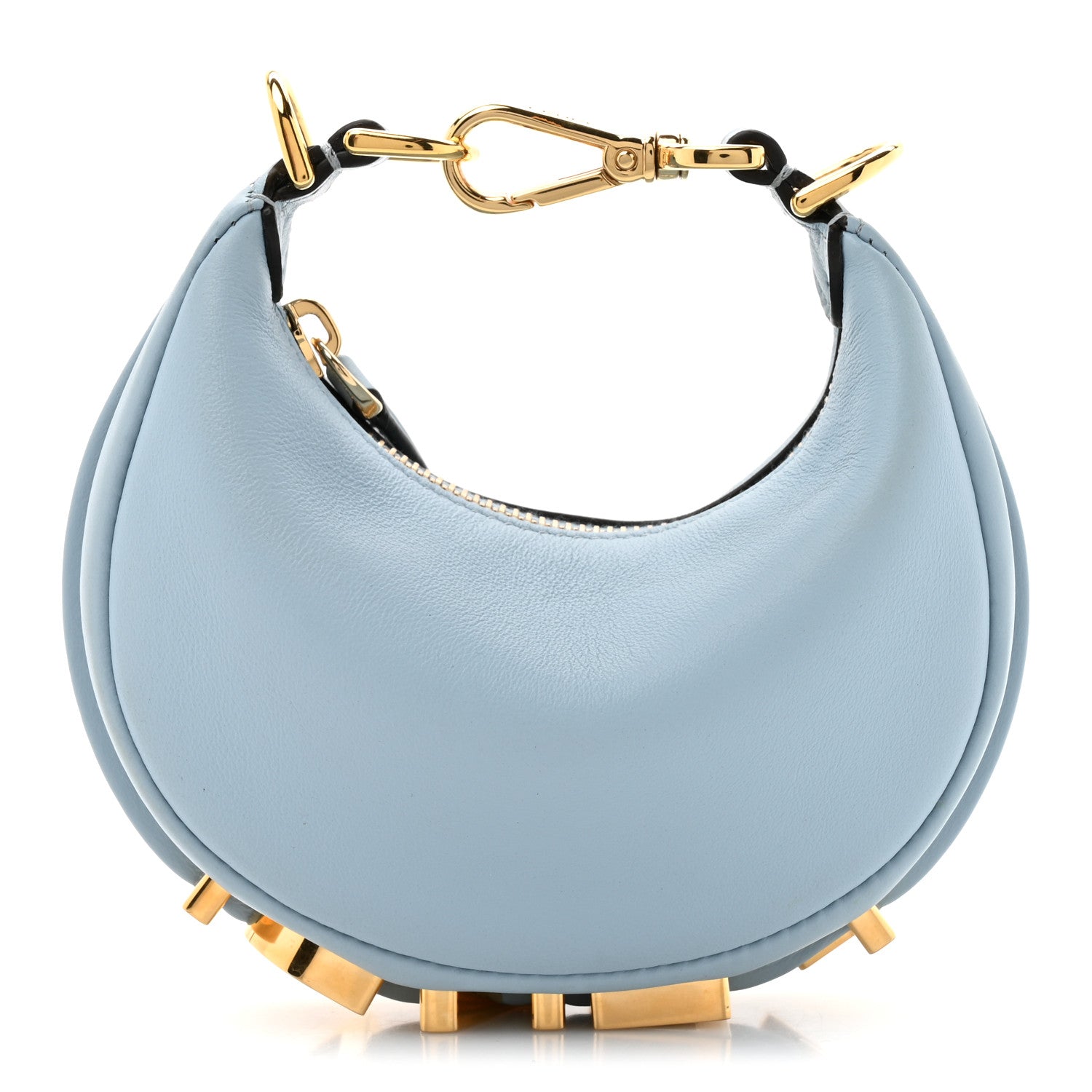Fendi Vitello Grace Matte Nano Fendigraphy Hobo Charm Azzurro Baby