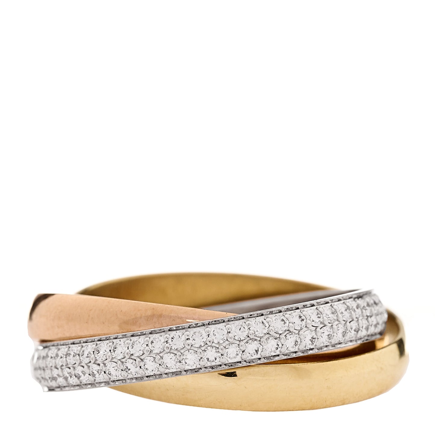 18K White Yellow Pink Gold Diamond Small Trinity Paved Ring 54 7
