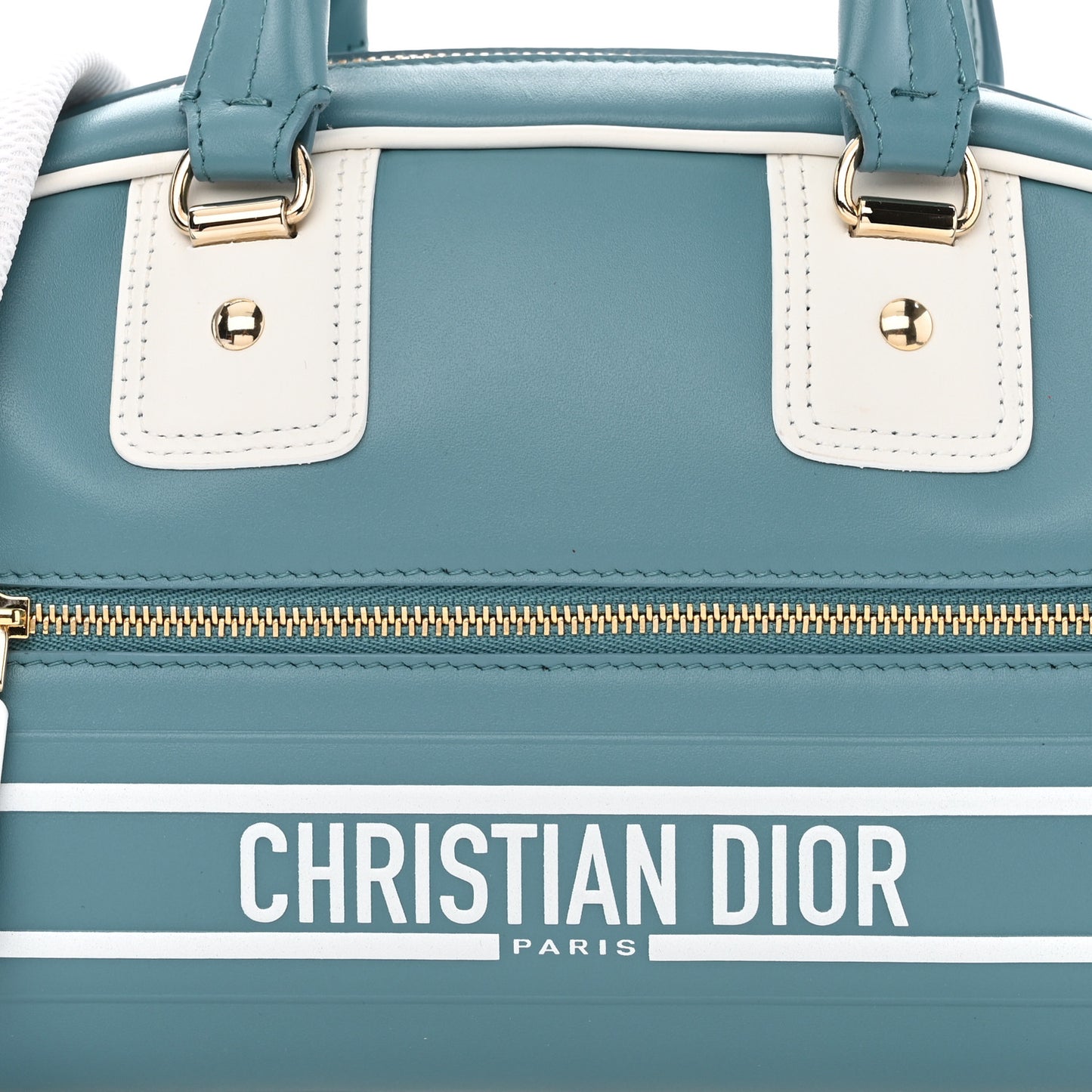 Calfskin Small Dior Vibe Zip Bowling Bag Turquoise