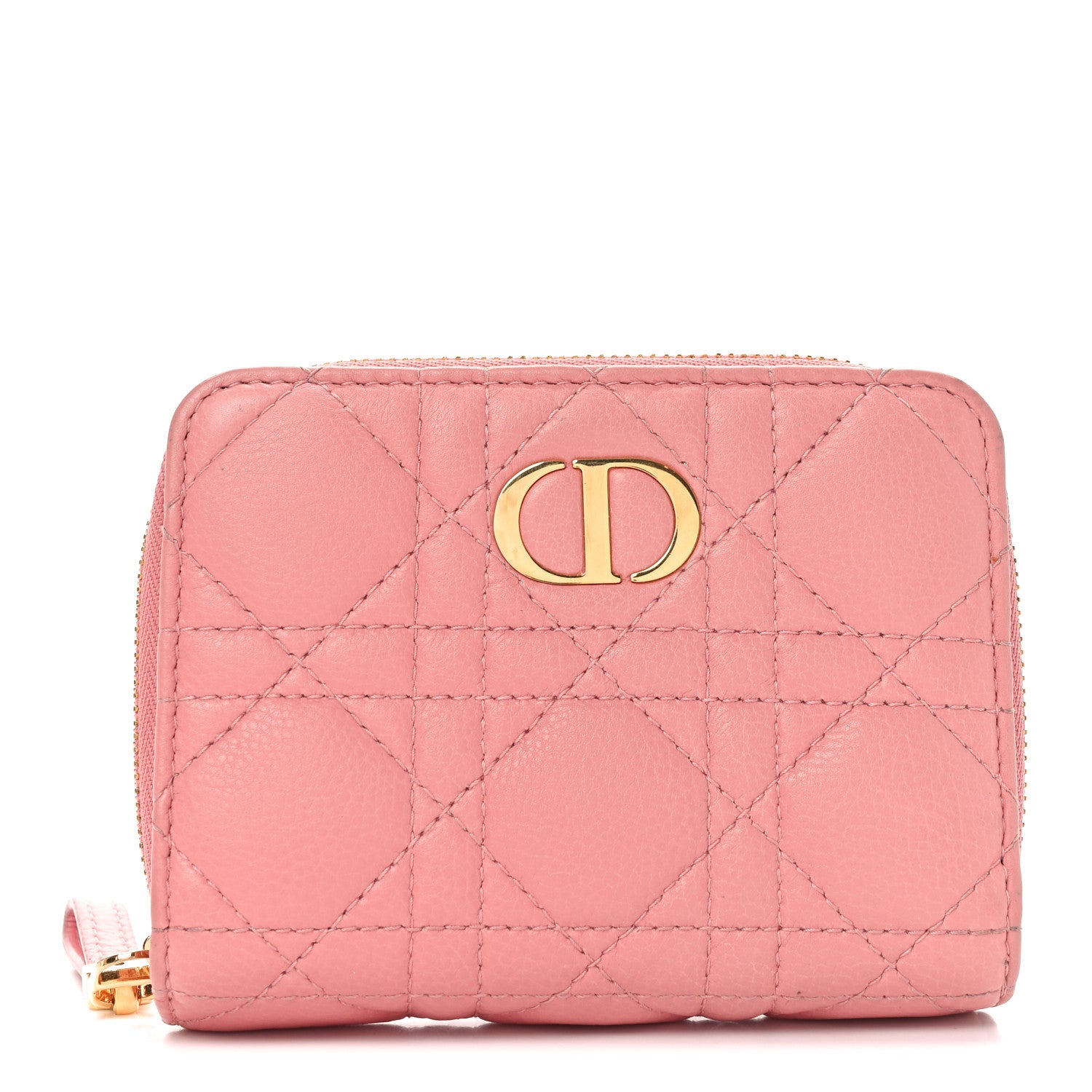 Christian Dior Grained Calfskin Supple Cannage Caro Compact Zipped Wallet Pink 1 of 7