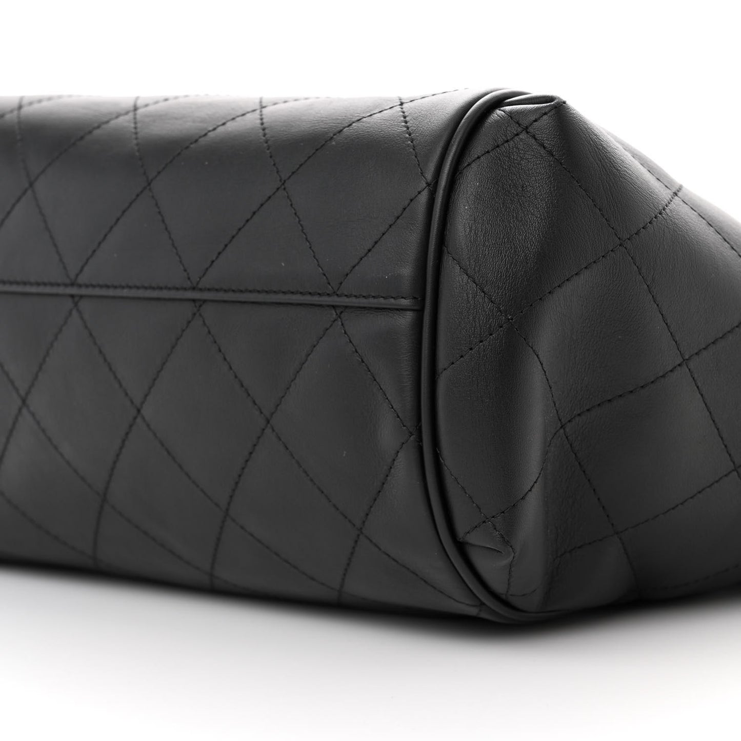 Calfskin Stitched Small Shopping Tote Black