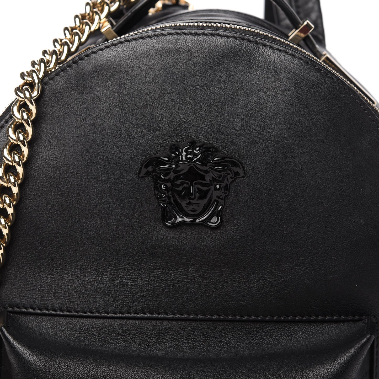 Calfskin Palazzo Medusa Chain Backpack Black
