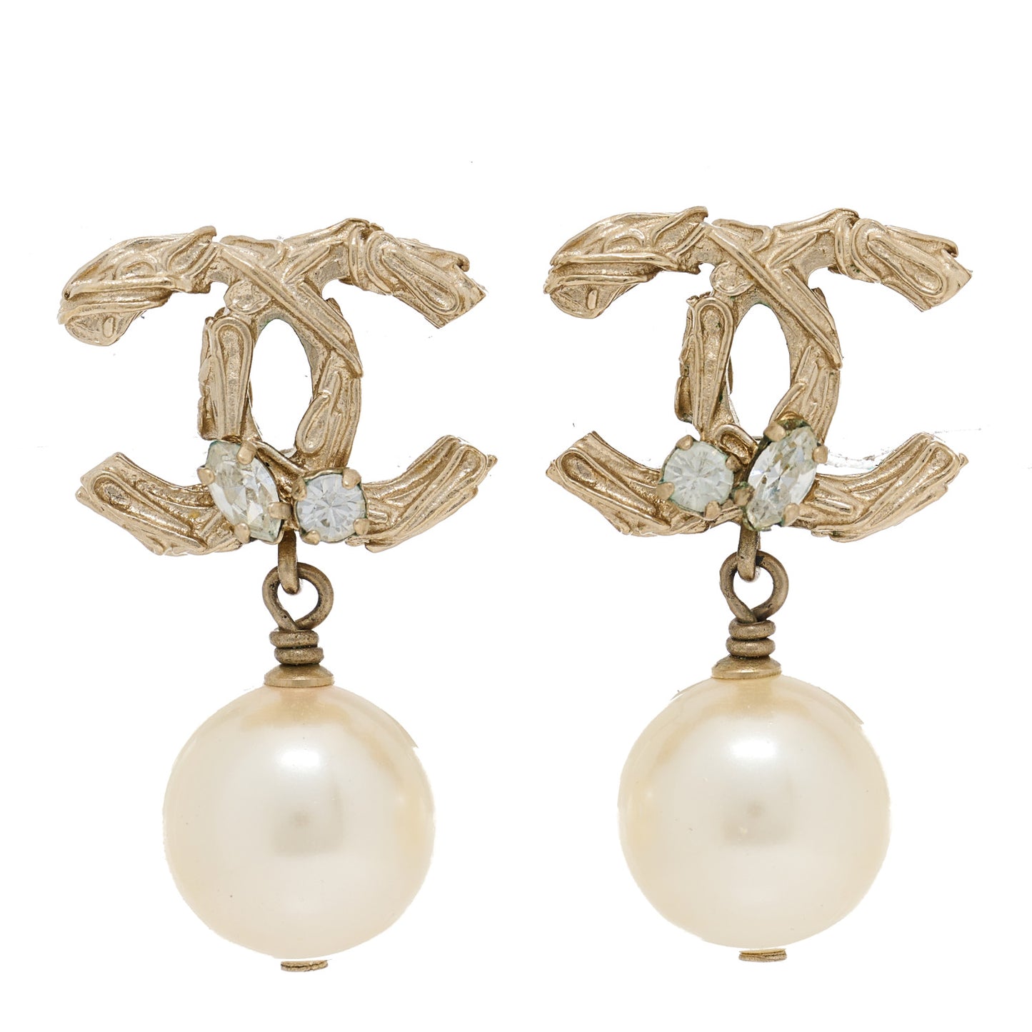 Pearl Crystal CC Drop Earrings Gold