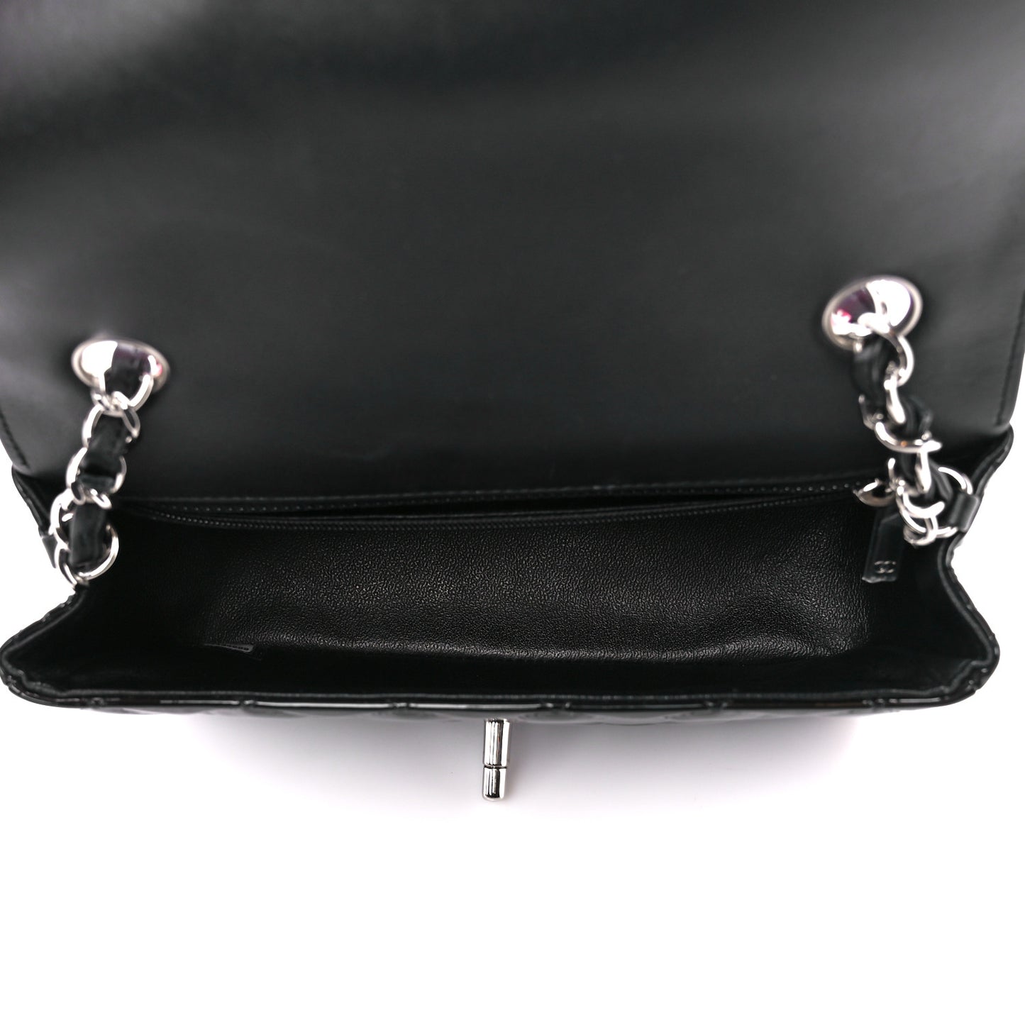 Patent Calfskin Quilted Bi-Color Mini Rectangular Flap Pink Black