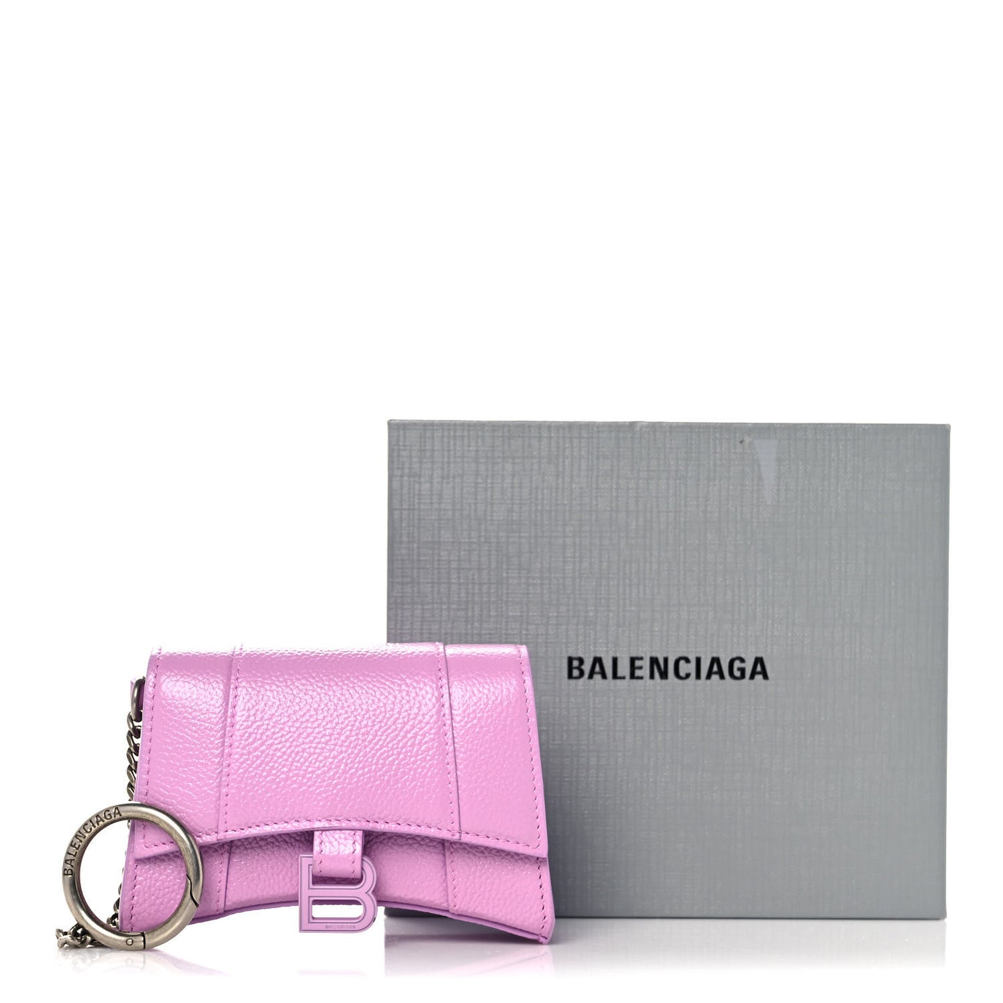 Grained Calfskin Tonal B Hourglass Chain Cardholder Lilac