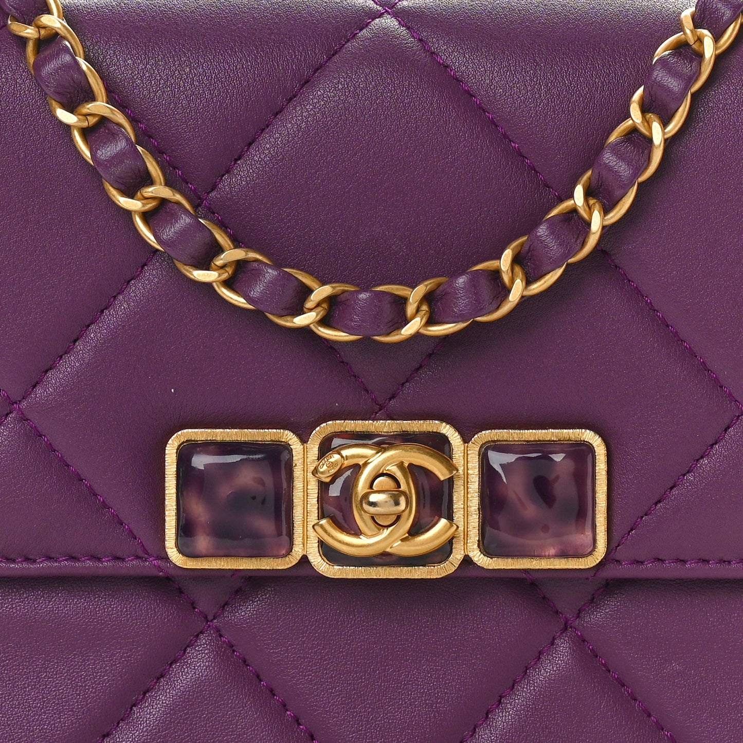 Calfskin Resin Quilted Mini Flap Purple