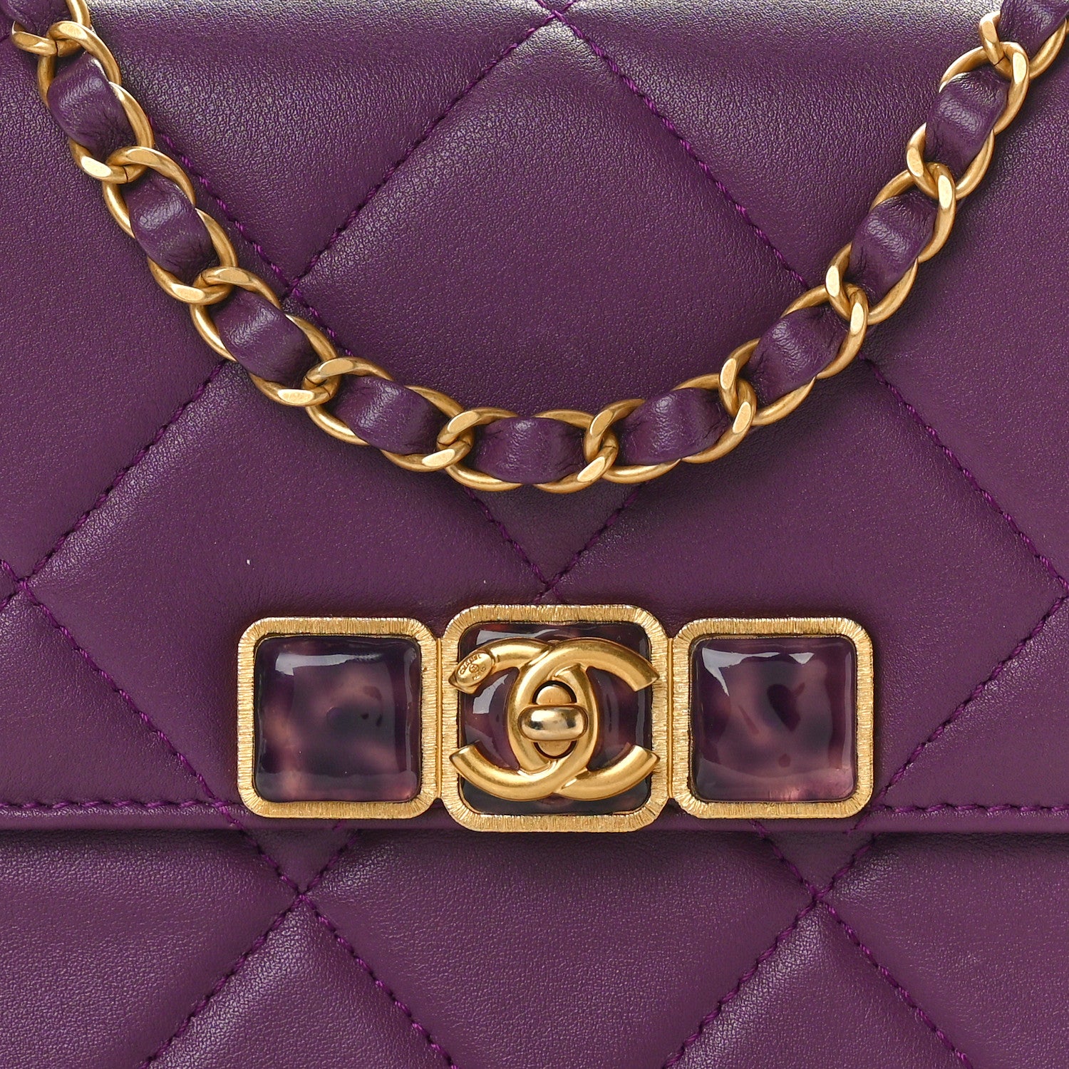 Chanel Calfskin Resin Quilted Mini Flap Purple 8 of 11