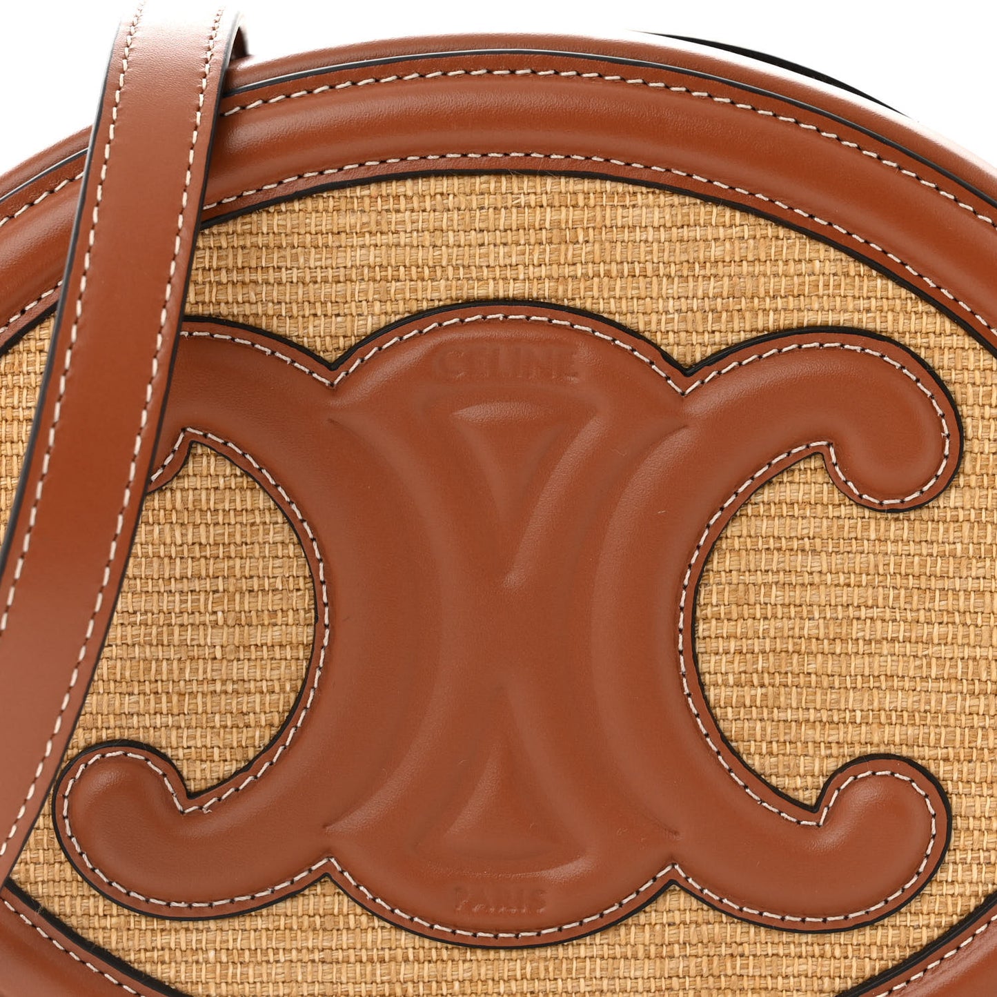 Calfskin Straw Triomphe Oval Purse Crossbody Natural Tan