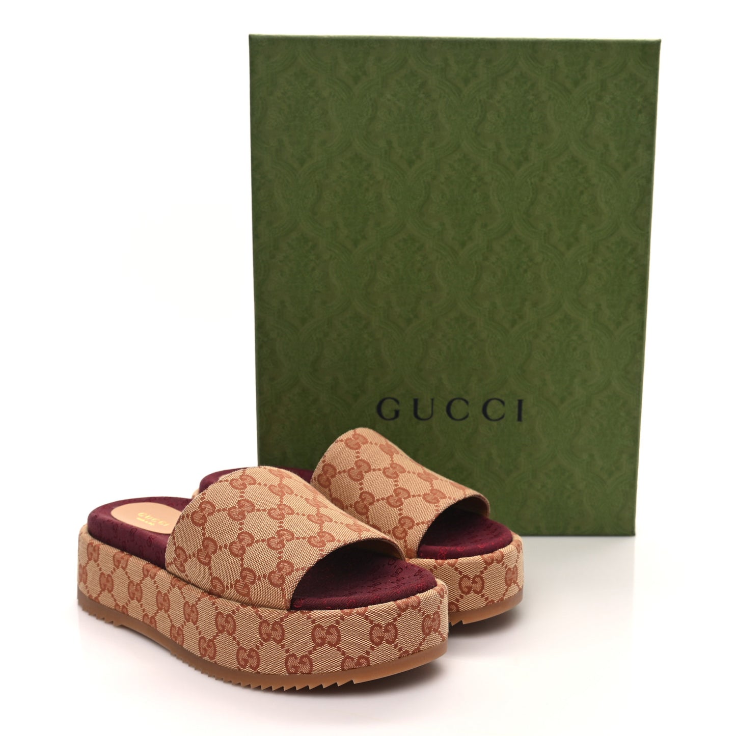 Canvas GG Monogram Angelina Platform Slide Sandals 38 Beige Ruggine