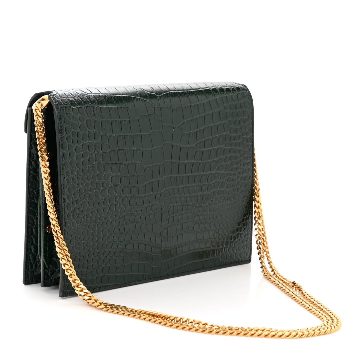 Calfskin Crocodile Embossed Monogram Cassandra Clasp Bag Dark Mint