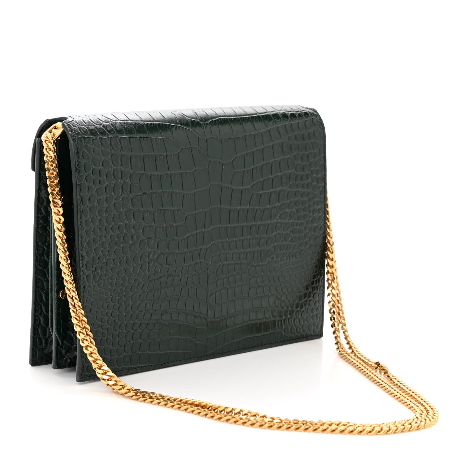 Saint Laurent Calfskin Crocodile Embossed Monogram Cassandra Clasp Bag Dark Mint 3 of 12