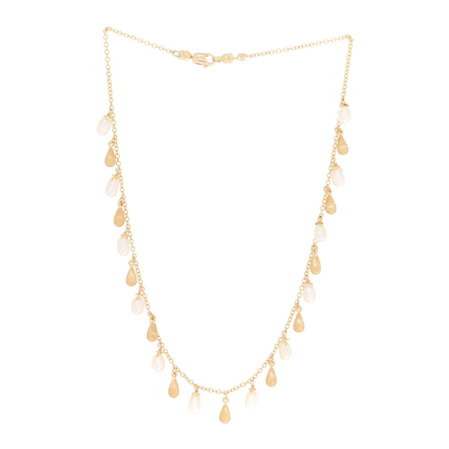 18K Yellow Gold Pearl Teardrop Necklace