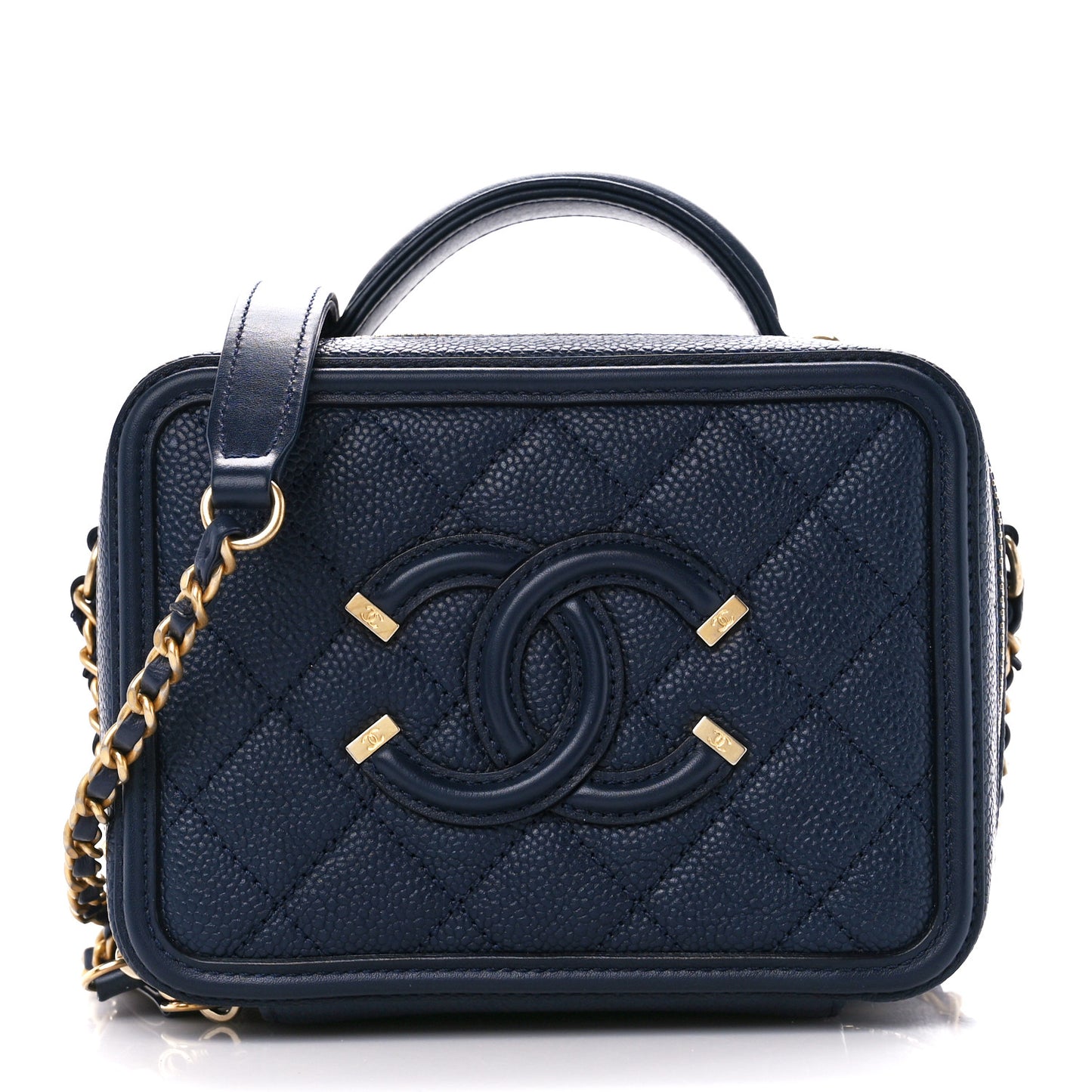 Caviar Quilted Small CC Filigree Vanity Case Navy
