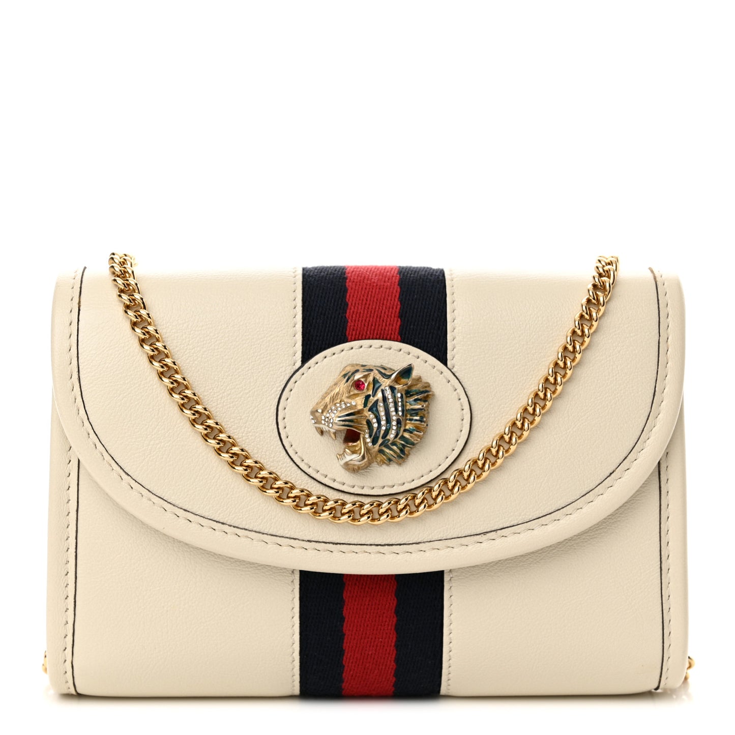 Textured Calfskin Web Mini Rajah Slim Flap Shoulder Bag Mystic White