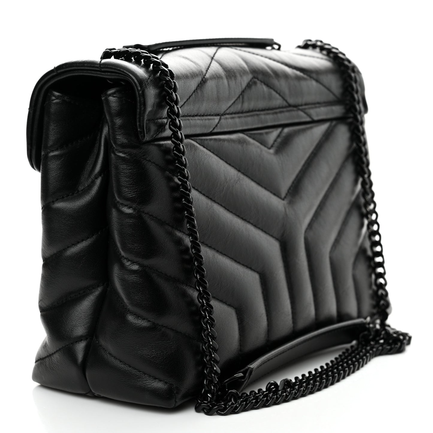 Calfskin Y Quilted Monogram Monochrome Small Loulou Chain Satchel Black