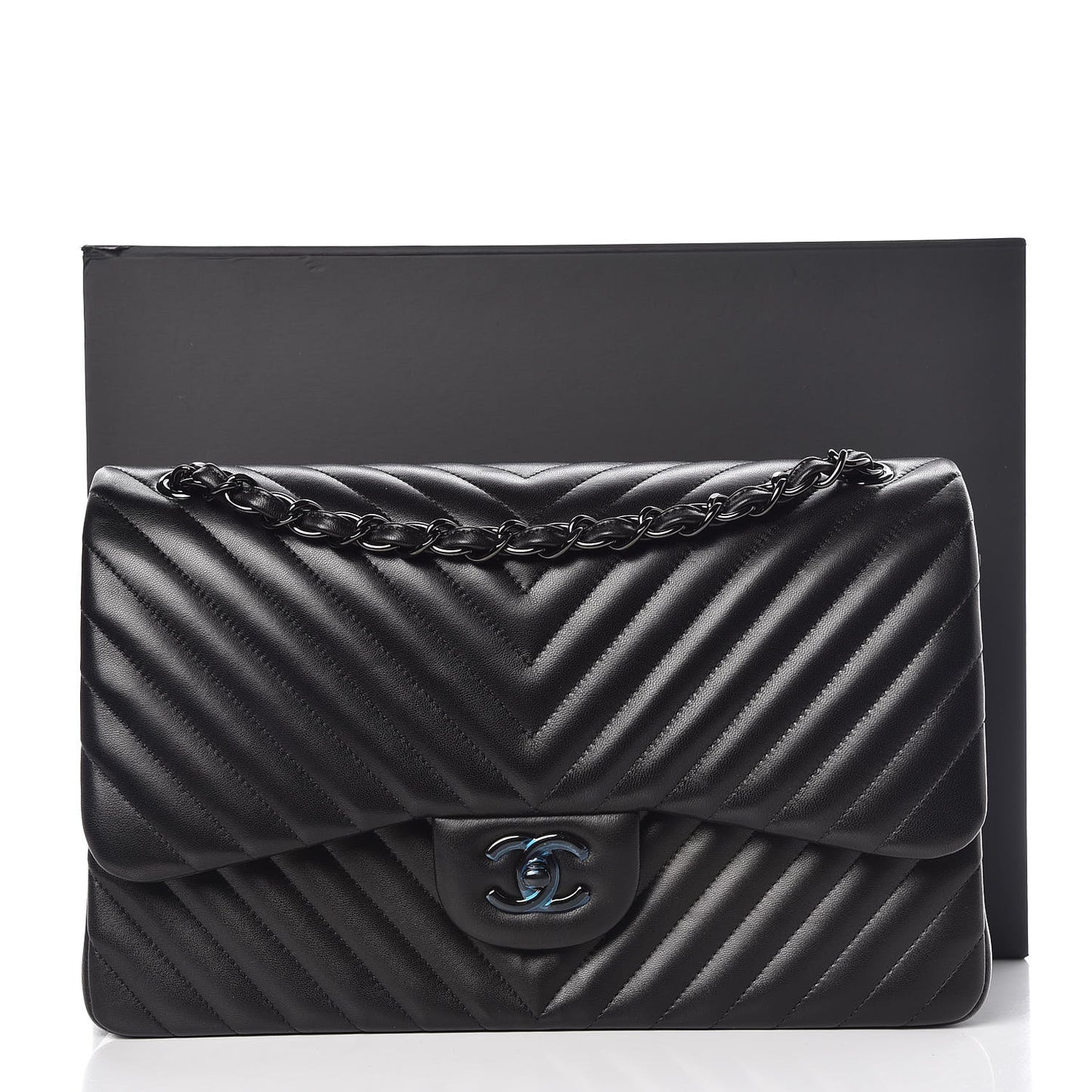 Lambskin Chevron Quilted Jumbo Double Flap So Black