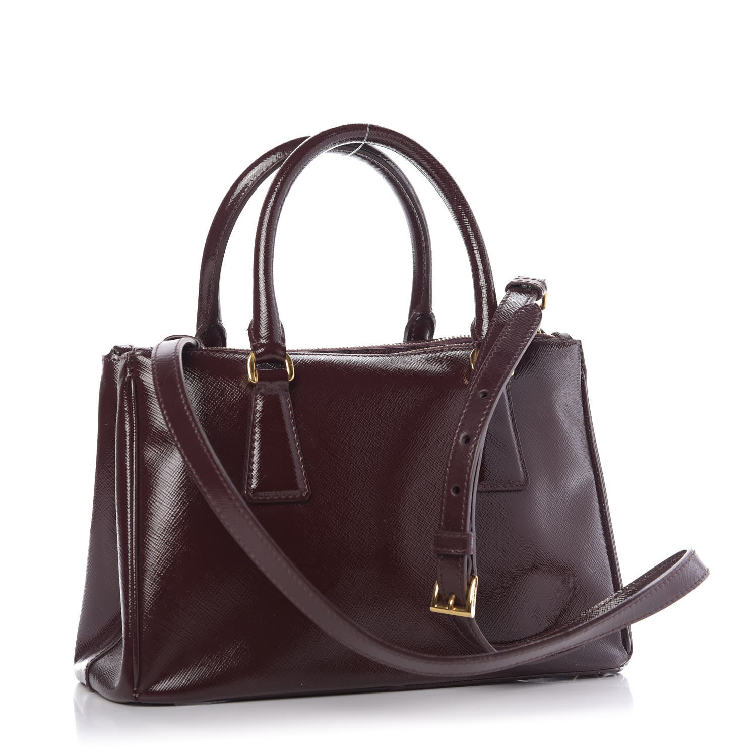 Prada Saffiano Vernice Mini Galleria Double Zip Tote Granato 3 of 9