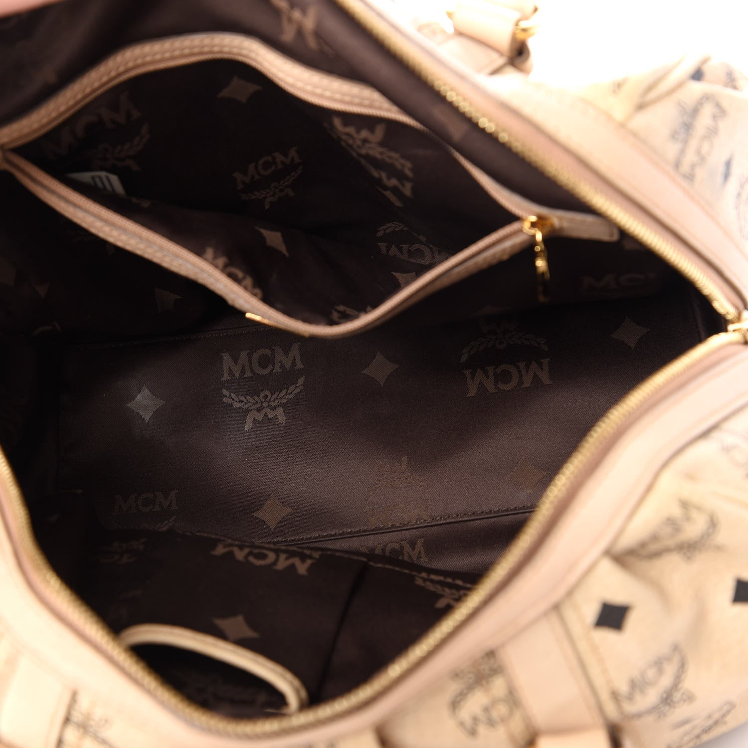 MCM Visetos Vintage Boston Satchel Beige 5 of 11