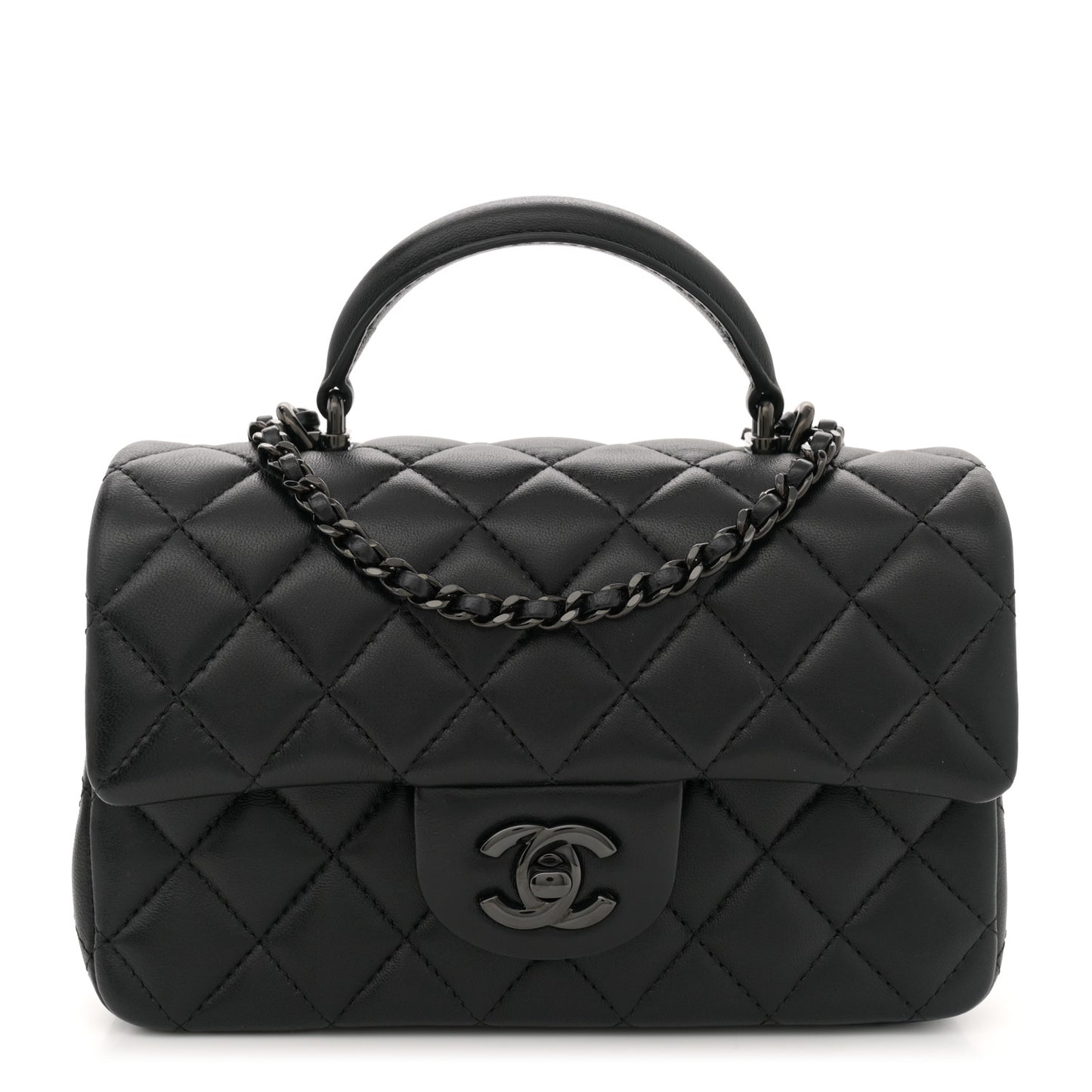 Lambskin Quilted Mini Top Handle Rectangular Flap So Black