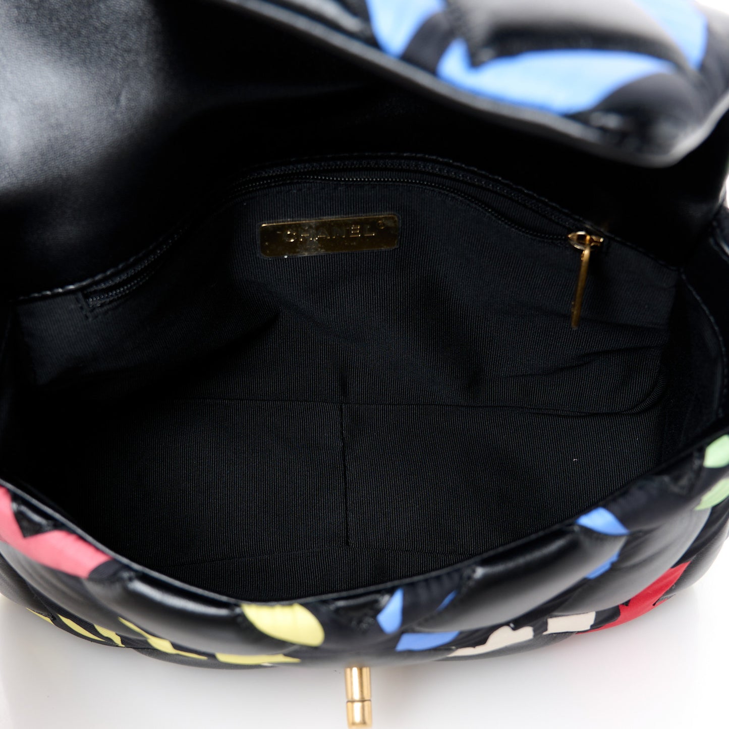 Lambskin Printed Fabric Medium Chanel 19 Flap Black Multicolor