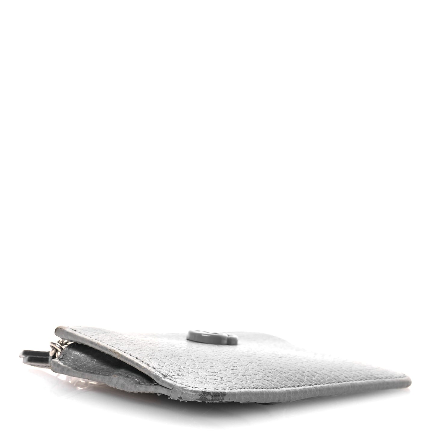 Dollar Calfskin Enamel Monochrome GG Marmont Key Case Card Holder Grey