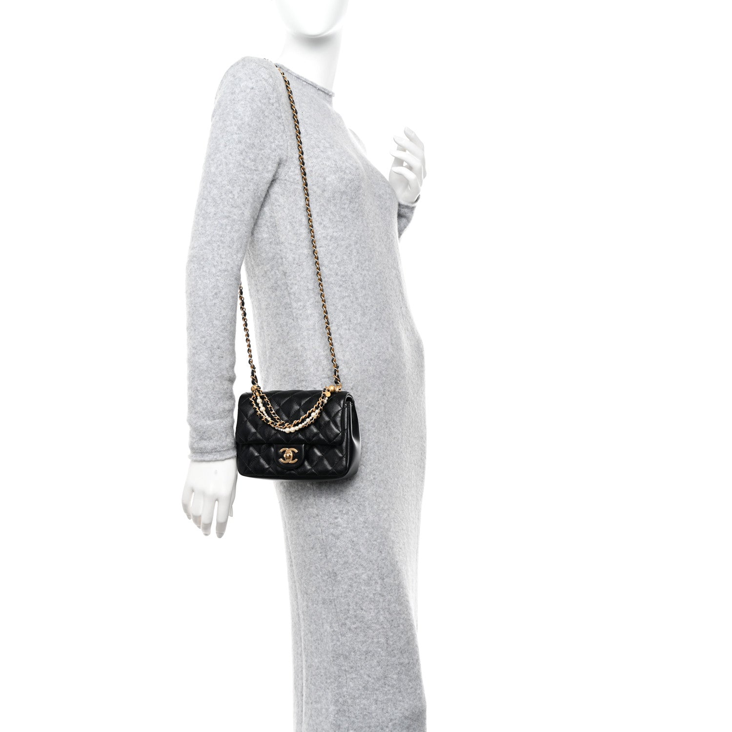 Chanel Shiny Lambskin Quilted Pearl Twist Mini Square Flap Black 2 of 11