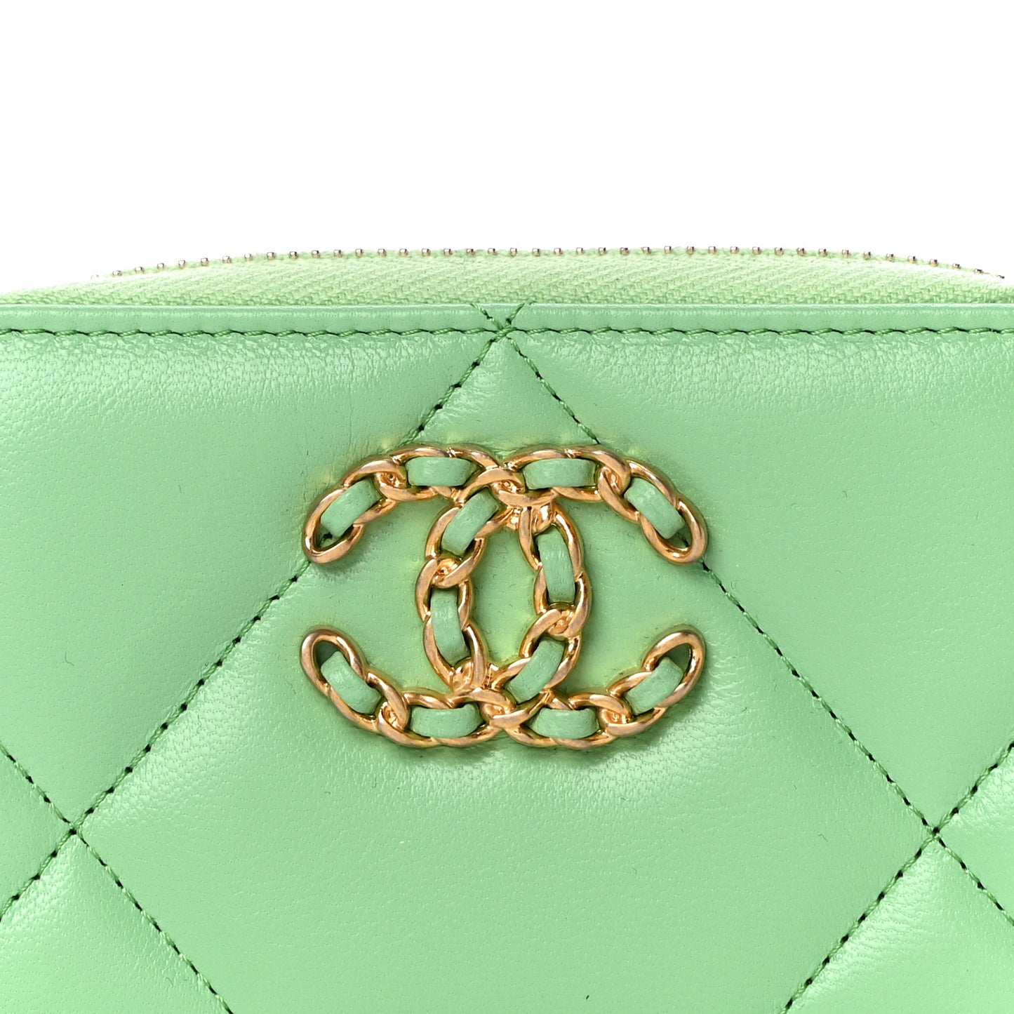 Lambskin Quilted 19 Zip Around Coin Purse Wallet Green