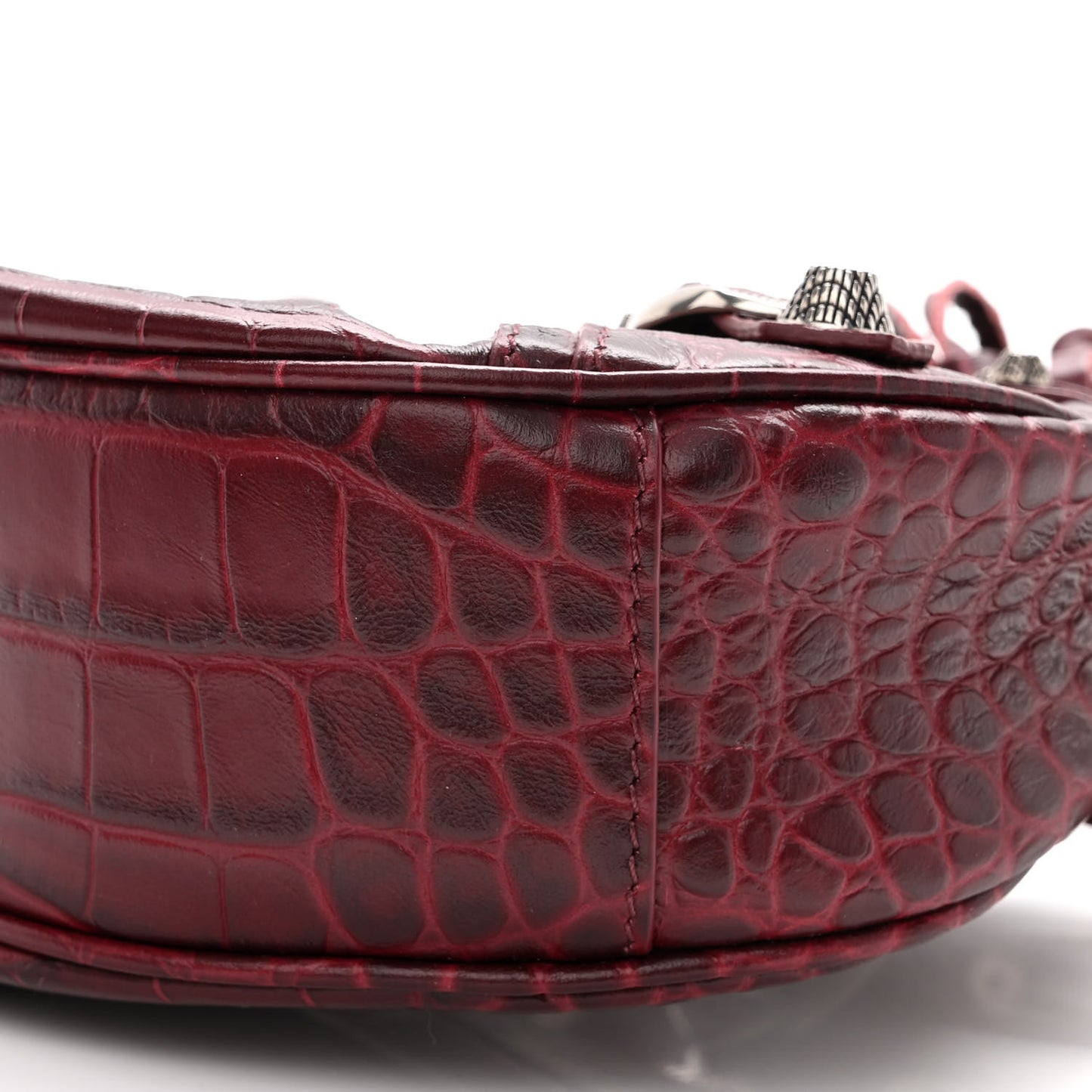 Extra Supple Calfskin Crocodile Embossed Le Cagole Shoulder Bag XS Dark Red