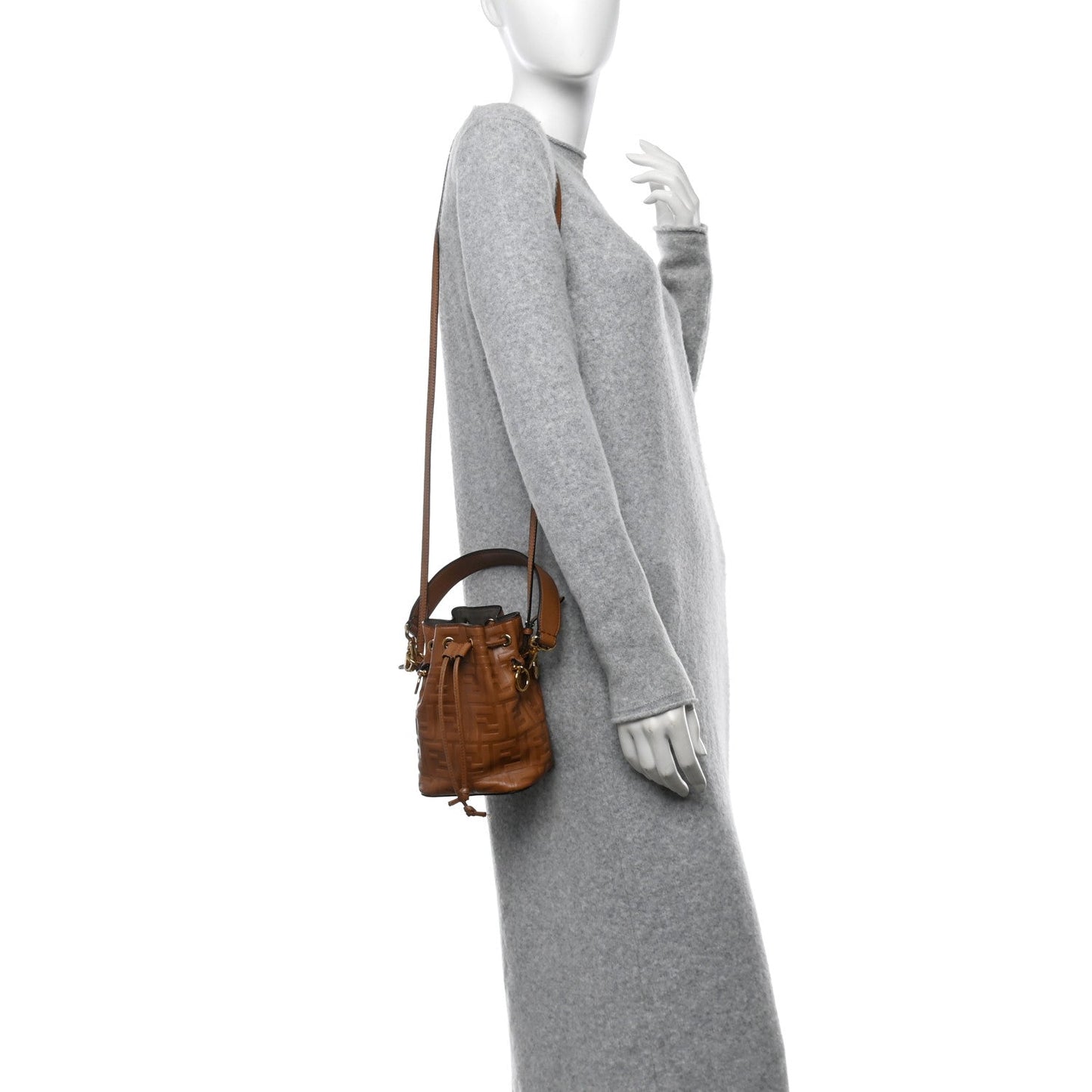 Vitello Cristallo Nature F is Fendi FF 1974 Embossed Mini Mon Tresor Bucket Bag Cuoio