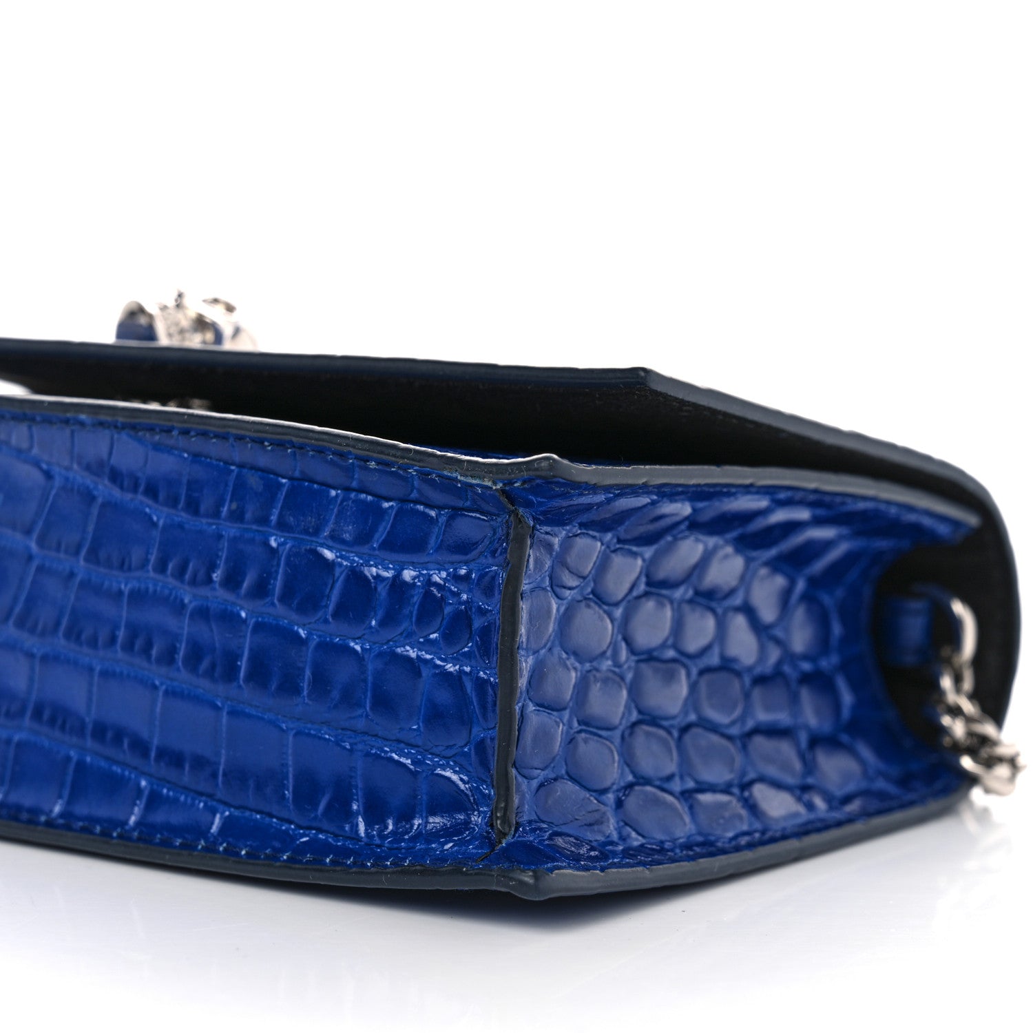 Alexander McQueen Calfskin Crocodile Embossed Skull Mini Crossbody Bag Deep Lapis Blue 9 of 10
